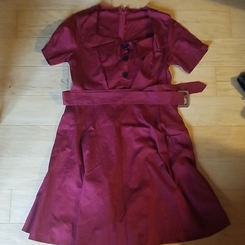 Elegant Burgundy Dress with Belt